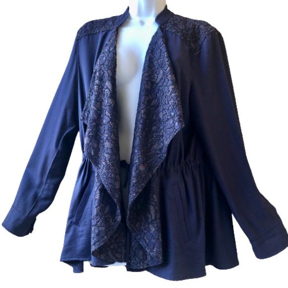 Logo By Lori Goldstein Jacket Waterfall Drawstring Cinch Lace - Picture 4 of 12